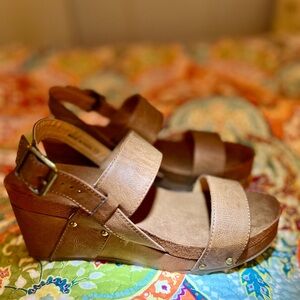Brown Leather Wedge Sandals